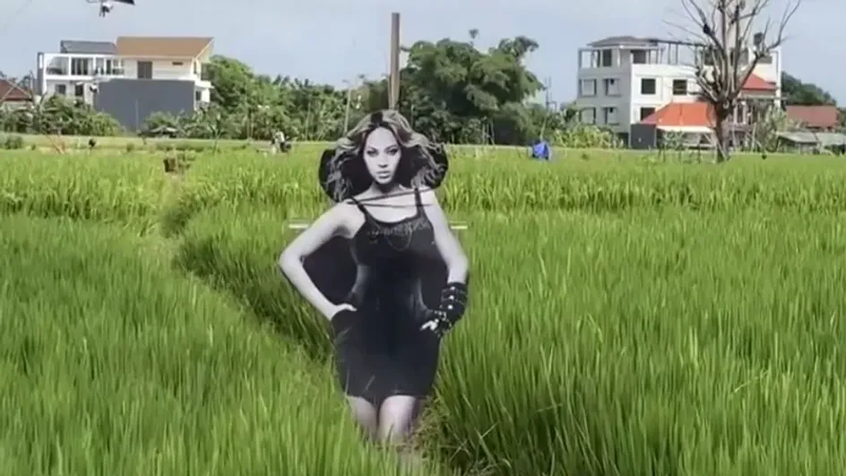 В Индонезии пугало Бейонсе установили на рисовом поле